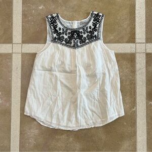 Lucky Brand Ivory Blouse with Black Embroidery